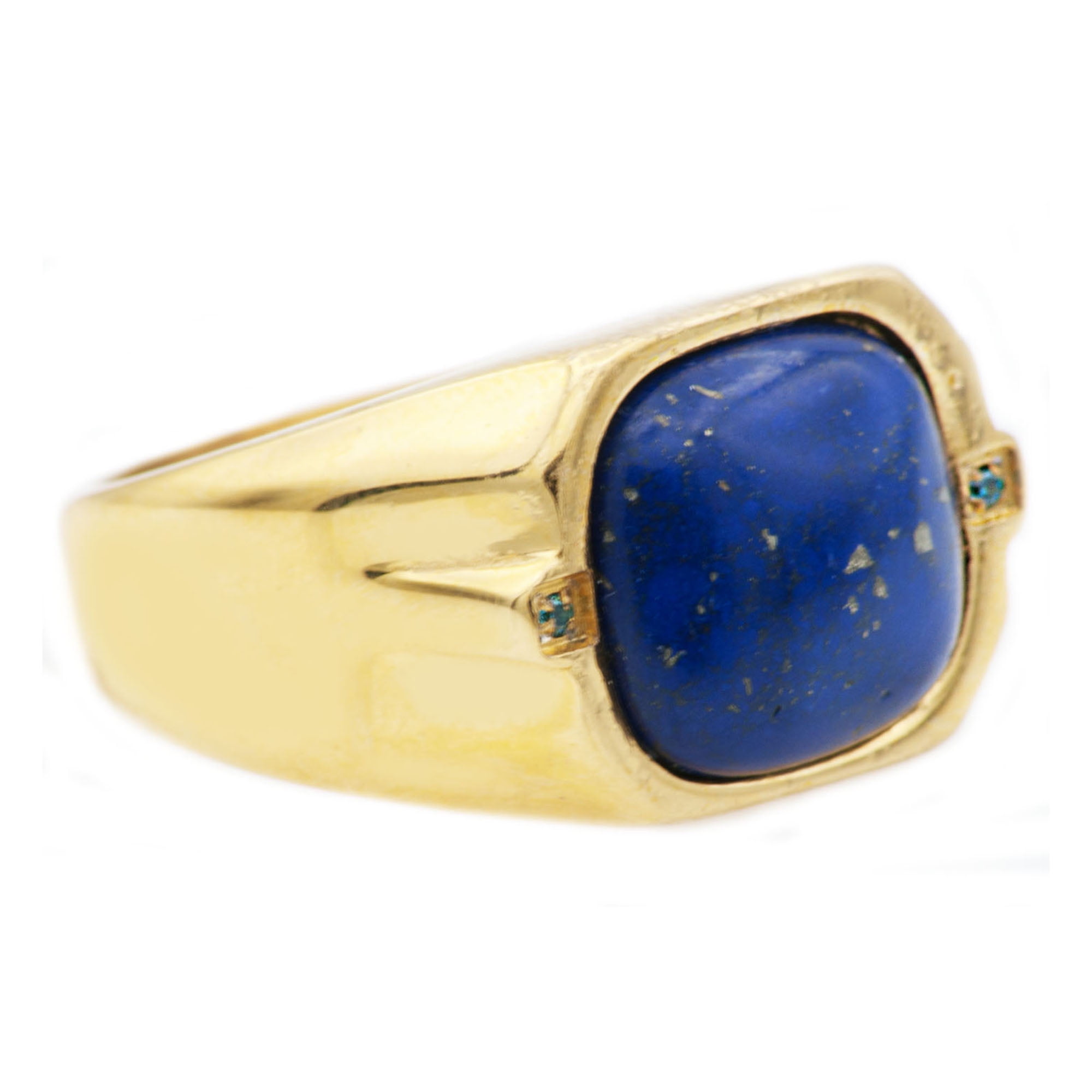 Mens Genuine Lapis Lazuli Gold Plated Stainless Steel Ring With
