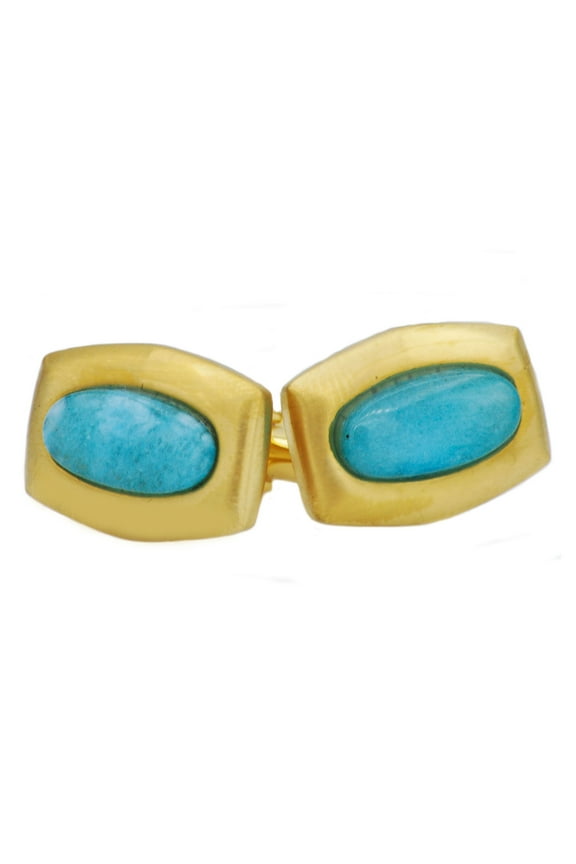 Mens Genuine Larimar Gold Plated Stainless Steel Cuff Links