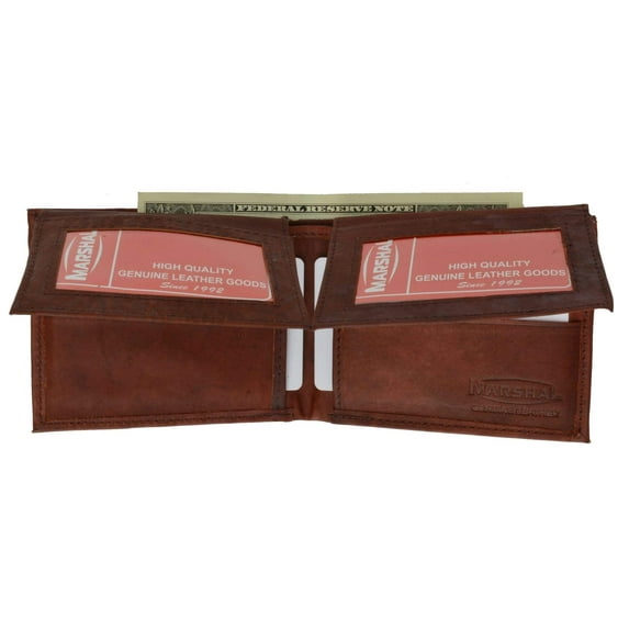 Mens Genuine Leather Bifold 2 Flap Up ID Card Holder Wallet 590 CF