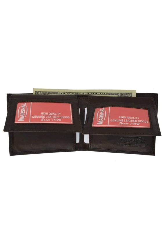 Mens Genuine Leather Bifold 2 Flap Up ID Card Holder Wallet 590 CF