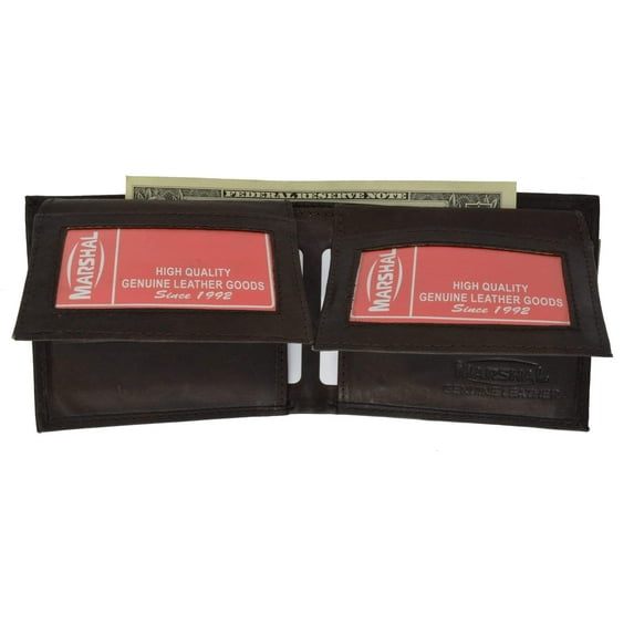 Mens Genuine Leather Bifold 2 Flap Up ID Card Holder Wallet 590 CF