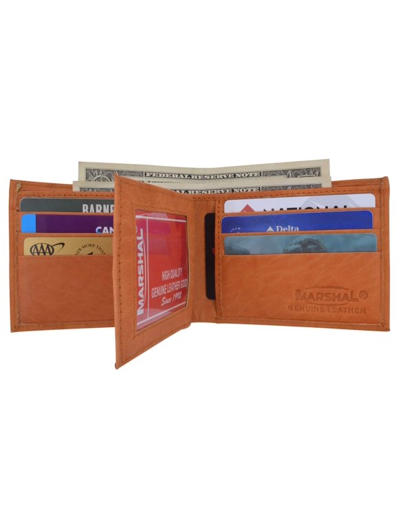 Mens Genuine Leather Center Flap ID Card Holder Bifold Wallet 52 CF