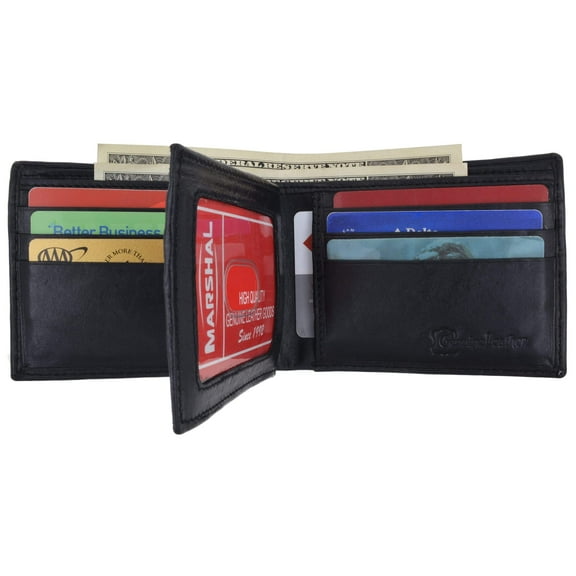 Mens Genuine Leather Center Flap ID Card Holder Bifold Wallet 52 CF