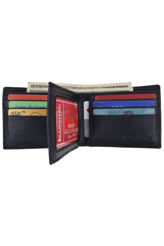 Mens Genuine Leather Center Flap ID Card Holder Bifold Wallet 52 CF
