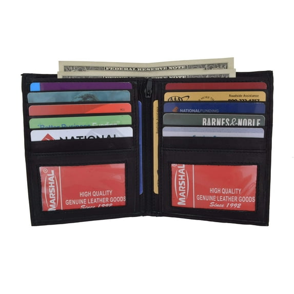 Mens Genuine Leather European Bifold Wallet Slim Hipster 2 Windows Credit Card Euro 1502 CF