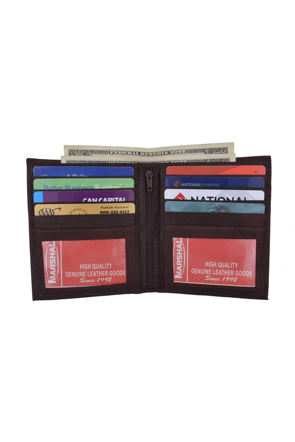 Mens Genuine Leather European Bifold Wallet Slim Hipster 2 Windows Credit Card Euro 1502 CF