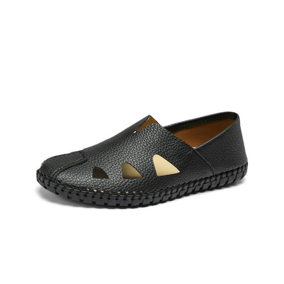 Mens Genuine Leather Loafers Soft Sole Non-slip Driving Shoes Soft Lightweight Walking Shoes Fashion Casual Shoes Black 8.5 US