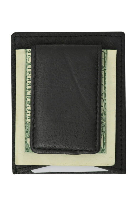 Mens Genuine Leather Magnetic Money Clip Credit Card Holder Wallet 910R (C) Black