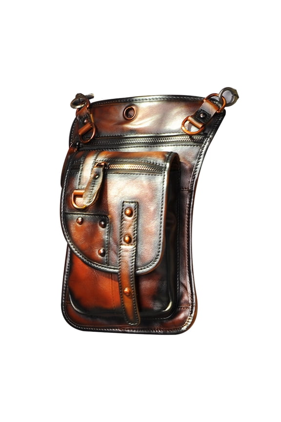 Mens Genuine Leather Motorcycle Tactic Fanny Belt Waist Pack Drop Leg Cross Over Bag