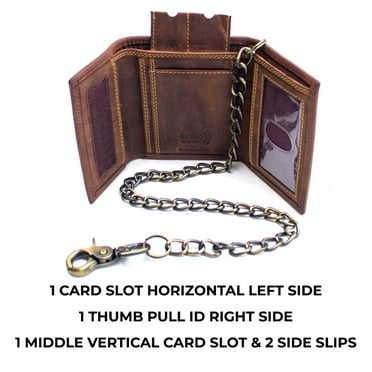 Mens Genuine Leather RFID Trifold Wallet Vintage Brown