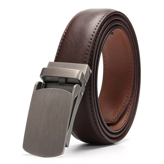 Mens Genuine Leather Ratchet Belts Adjustable Automatic Buckle Size 30-40 Brown