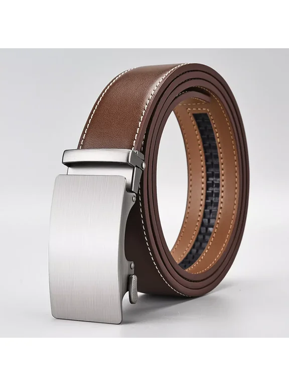 Mens Genuine Leather Ratchet Belts Adjustable Automatic Buckle Size 30-42 Brown