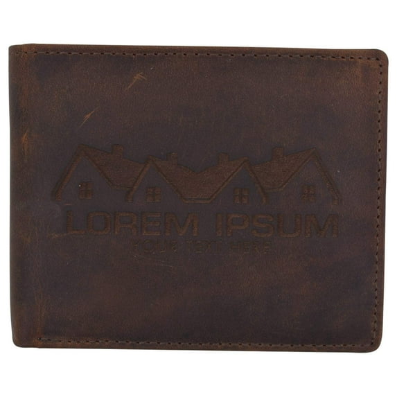 Mens Genuine Leather Real Estate Logo RFID Bifold Wallet Gift Promo