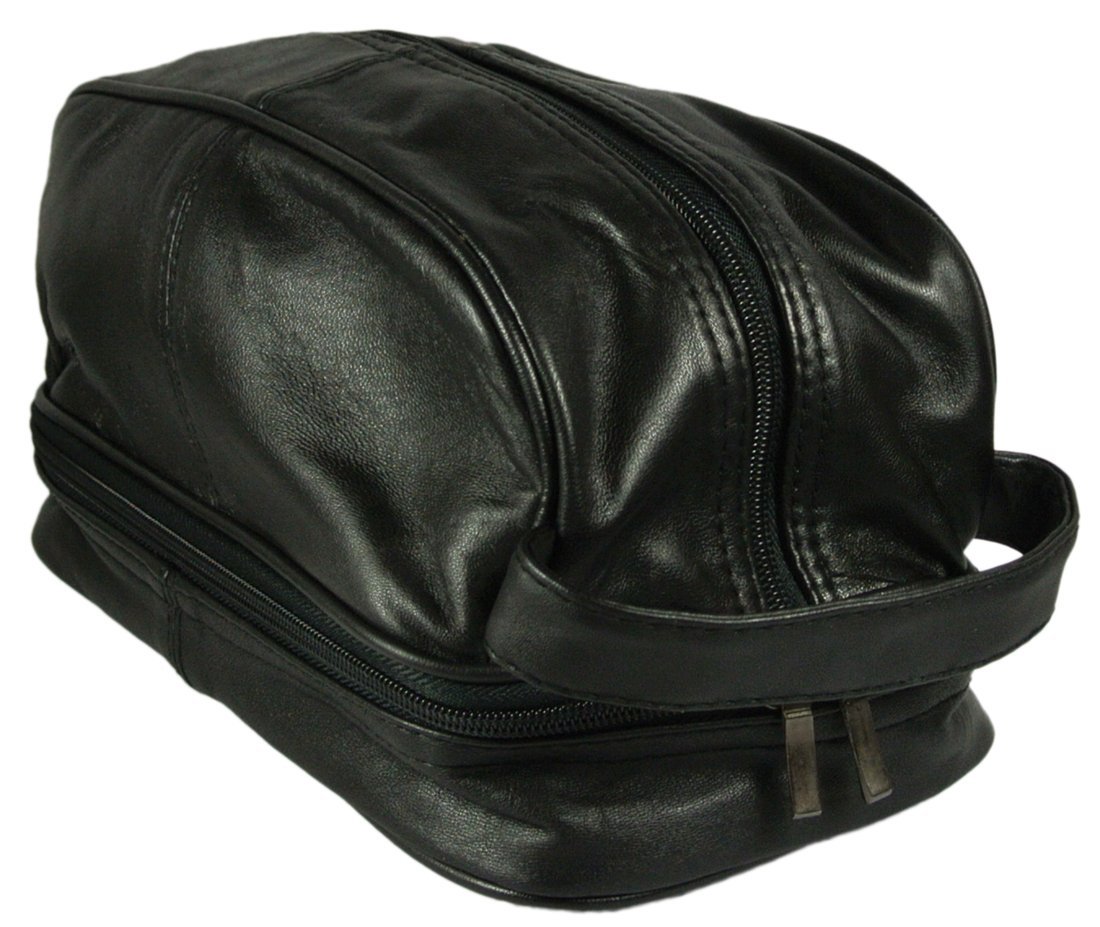 Mens Genuine Leather Shaving Bag Toiletry Dopp Kit with Zip Around Bottom - image 1 of 3