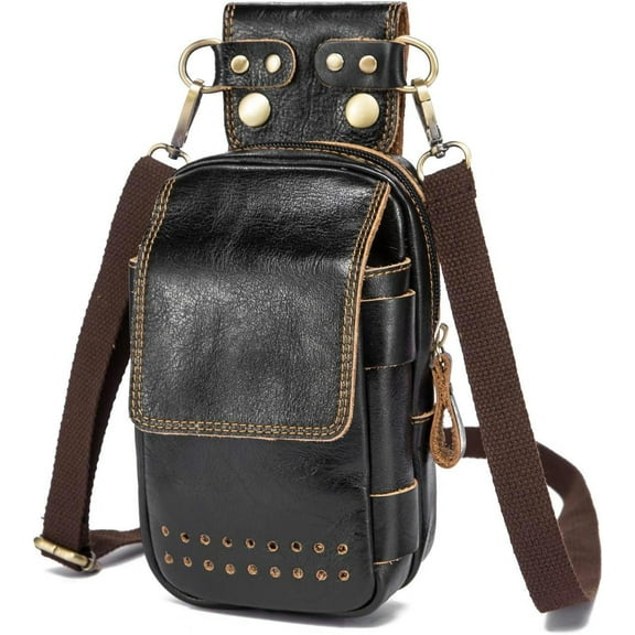 Mens Genuine Leather Small Messenger Shoulder Satchel Phone Pouch Belt Fanny Waist Bag Pack