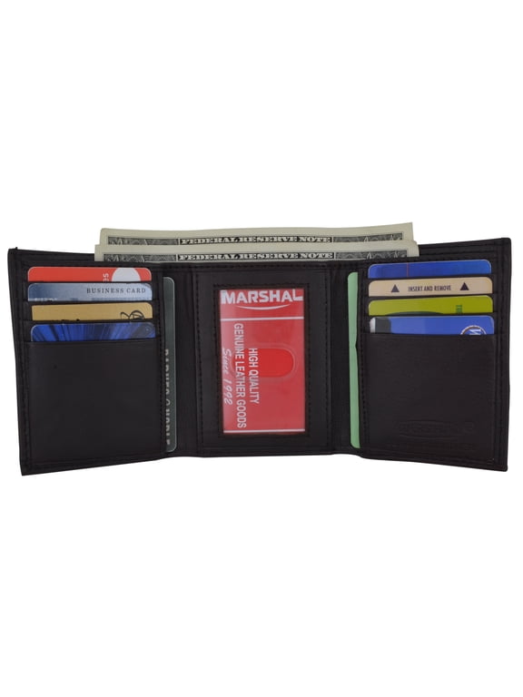 Mens Genuine Leather Trifold Wallet 8 Credit Card Slots ID Window 1155