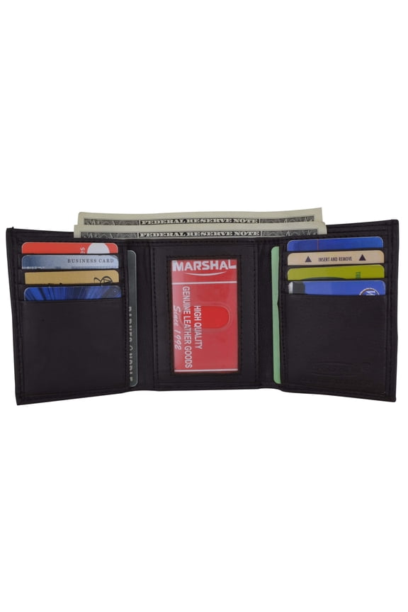 Mens Genuine Leather Trifold Wallet 8 Credit Card Slots ID Window 1155