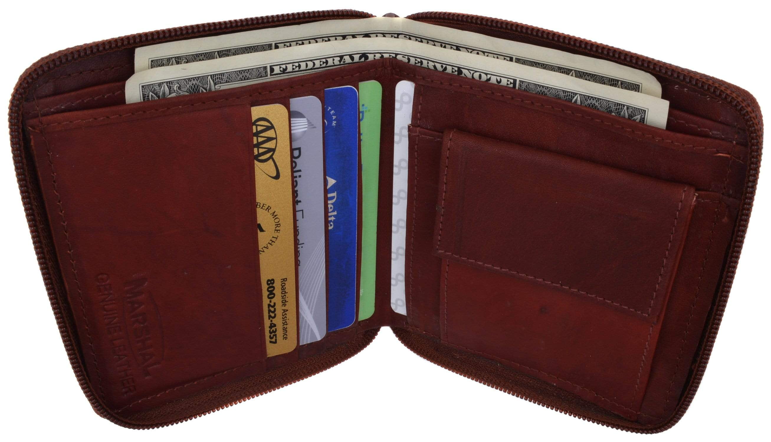 Mens Genuine Leather Zip Around Bifold Wallet with Snap Down