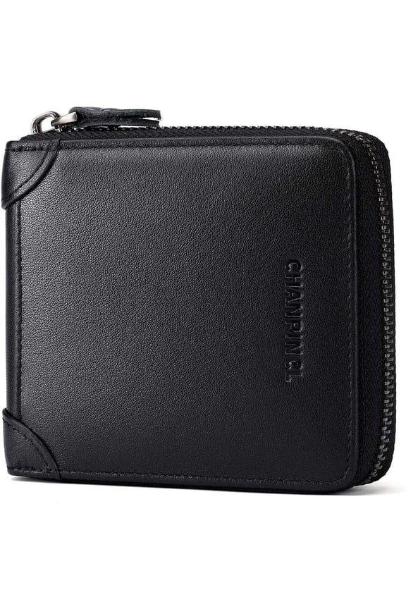 Mens Genuine Leather Zipper Wallet RFID Secure Large Capacity Double Fold Multi-card Leather Wallets for Men and coin purse