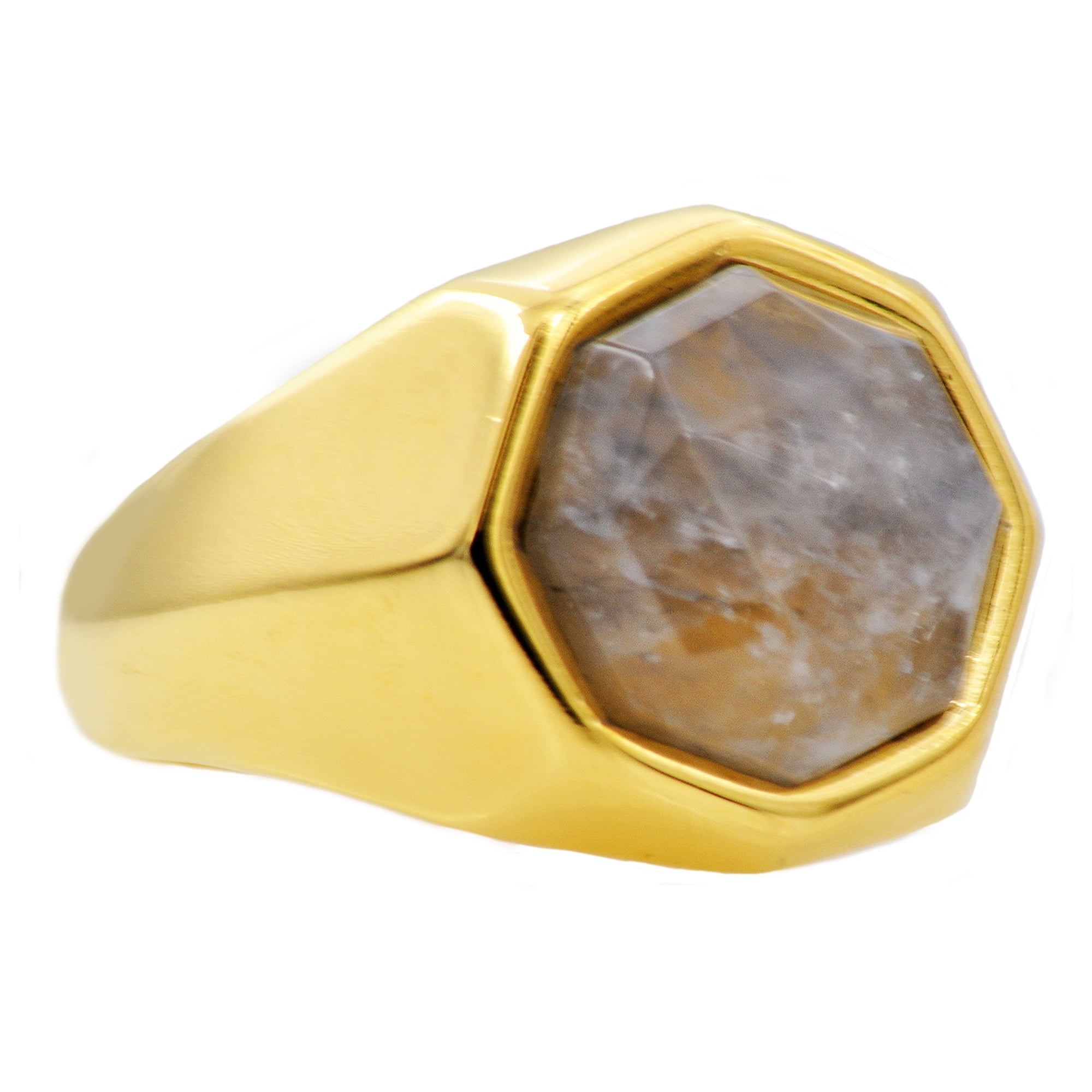 Mens Genuine Moonstone Gold Plated Stainless Steel Ring