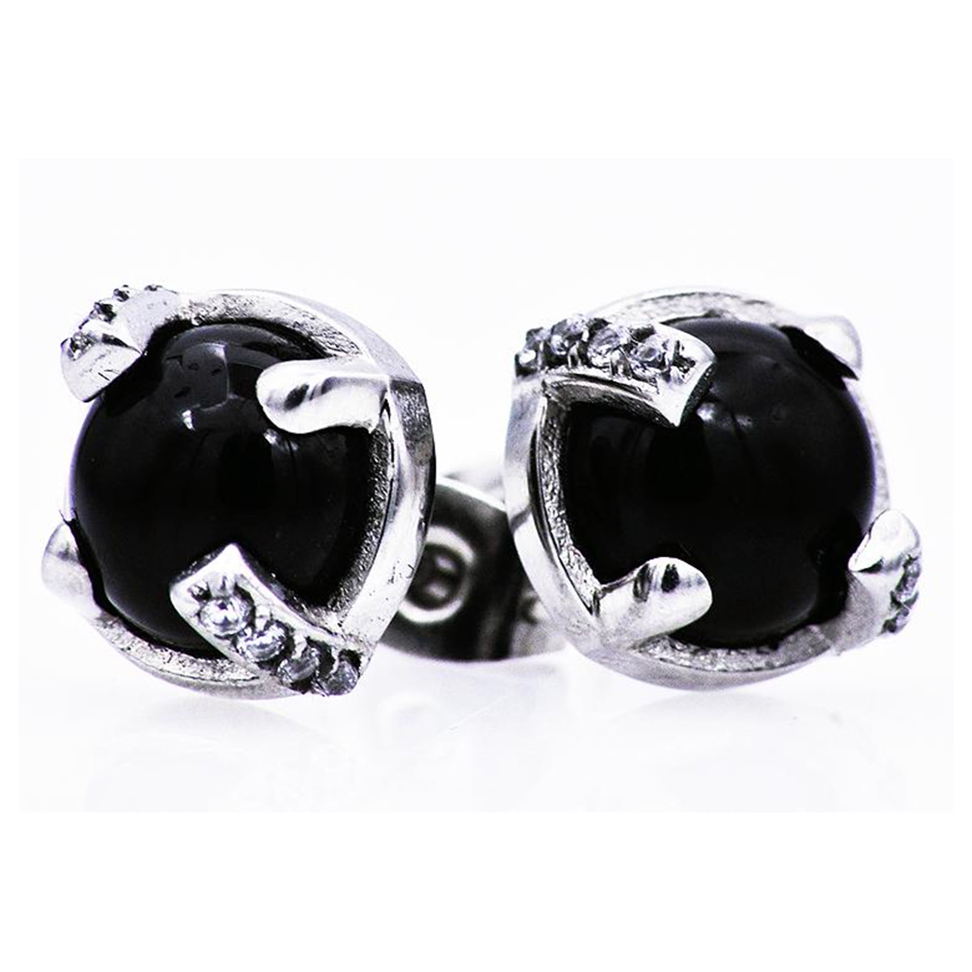 Mens Genuine Onyx Stainless Steel Earring With Cubic Zirconia