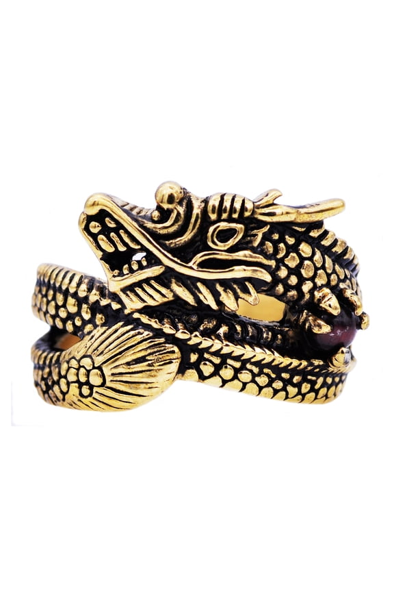 Mens Genuine Tiger Eye Gold Plated Stainless Steel Dragon Ring