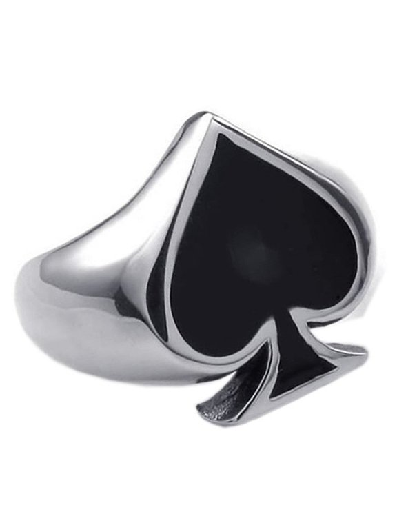 Mens Geometric Alloy Ring Electroplated Black Finish European American Design Spade 13 Design for Gambling Fortune
