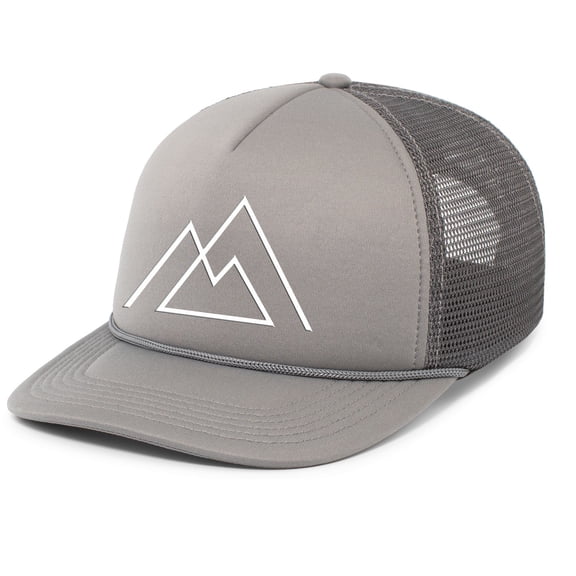 Mens Geometric Mountain Outdoors Rope Hat Embroidered Foam Front Mesh Back Trucker Hat, Graphite/Graphite