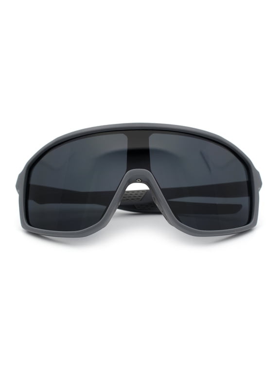Mens Geometric Oversized Shield Sport Plastic Wrap Riding Sunglasses Grey - Black