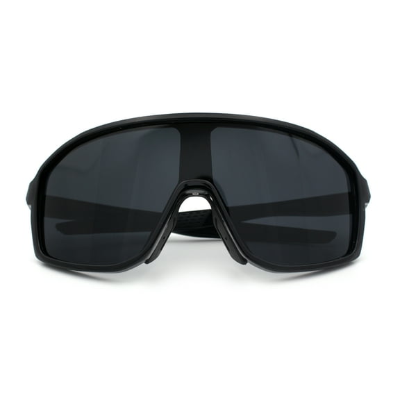Mens Geometric Oversized Shield Sport Plastic Wrap Riding Sunglasses Shiny Black - Black