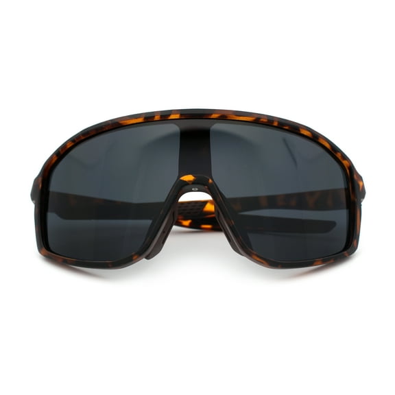 Mens Geometric Oversized Shield Sport Plastic Wrap Riding Sunglasses Tortoise - Black