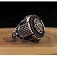 thumbnail image 1 of Mens Geometric Ring Antique Silver Alloy Inlaid Gemstone Accent Birthday Gift European American Design Metal, 1 of 2