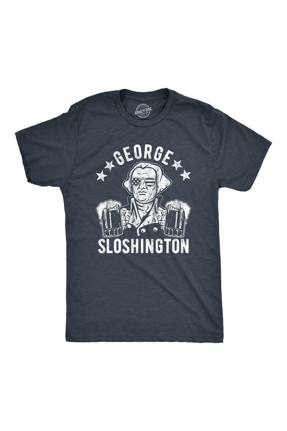 Mens George Sloshington T Shirt Funny 4th Of July Beer Drinking Patriotic Graphic Tee Graphic Tees
