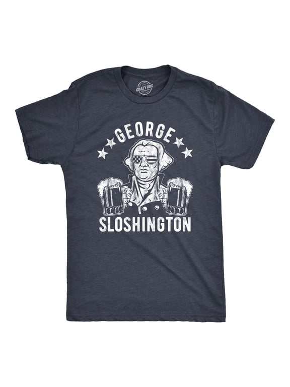 Mens George Sloshington T Shirt Funny 4th Of July Beer Drinking Patriotic Graphic Tee Graphic Tees