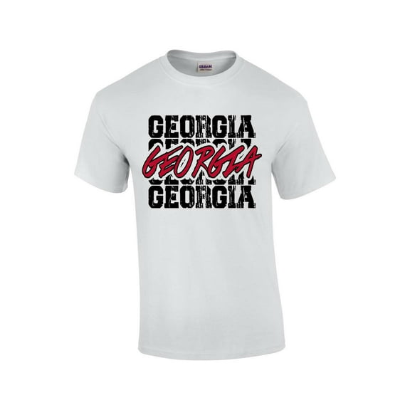 Mens Georgia College Football Retro Repeat Short Sleeve T-shirt Graphic Tee-White-large
