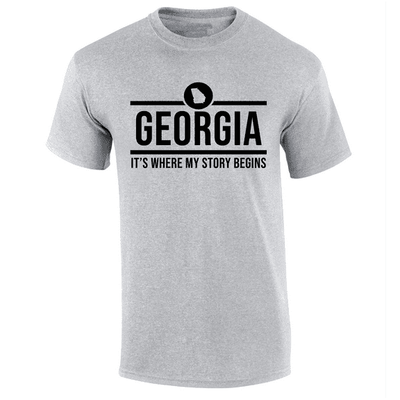 Mens Georgia Tshirt Georgia It's Where My Story Begins Short Sleeve T-shirt-Sports Grey-medium