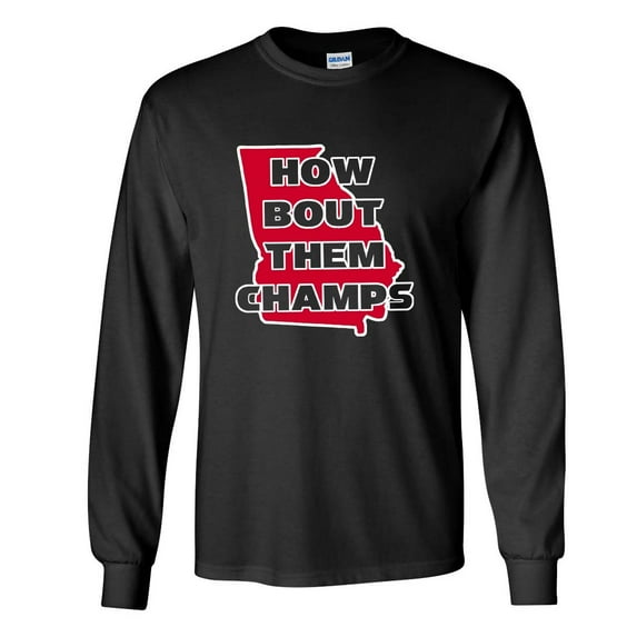 Mens Georgia Tshirt Team Color Georgia 2022 Football Georgia Outline How Bout Them Champs Long Sleeve T-shirt Championship Graphic Tee-Black-large