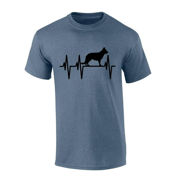 Mens German Shepherd Tshirt German Shepherd Heartbeat Short Sleeve T-shirt-Heather Indigo-xl