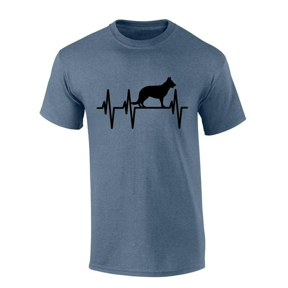 Mens German Shepherd Tshirt German Shepherd Heartbeat Short Sleeve T-shirt-Heather Indigo-xxxl