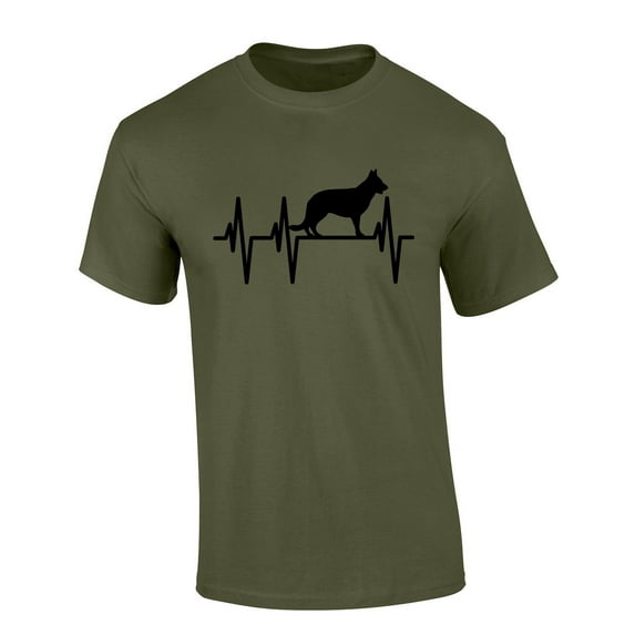 Mens German Shepherd Tshirt German Shepherd Heartbeat Short Sleeve T-shirt-Military Green-medium