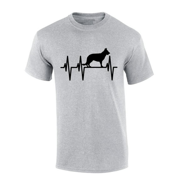 Mens German Shepherd Tshirt German Shepherd Heartbeat Short Sleeve T-shirt-Sports Grey-4xl