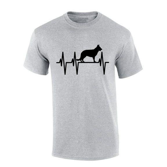 Mens German Shepherd Tshirt German Shepherd Heartbeat Short Sleeve T-shirt-Sports Grey-xl