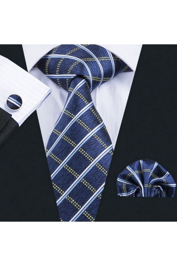 Mens Gift Set with NeckTie, Square, Cufflinks and Clip in Gift Box