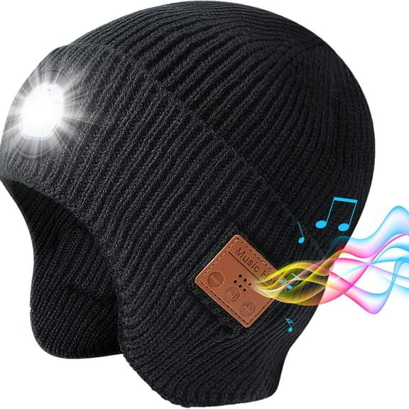Mens Gifts Bluetooth Beanie with Light, Built-in Wireless Headphones & Stereo Speakers - USB Rechargeable Bluetooth Hat | Cool Gadgets Stocking Stuffers Gifts for Men Women (Black, Adult)