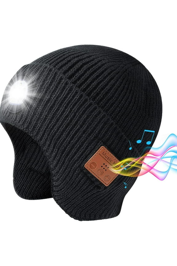 Mens Gifts Bluetooth Beanie with Light, Built-in Wireless Headphones & Stereo Speakers - USB Rechargeable Bluetooth Hat | Cool Gadgets Stocking Stuffers Gifts for Men Women (Black, Adult)