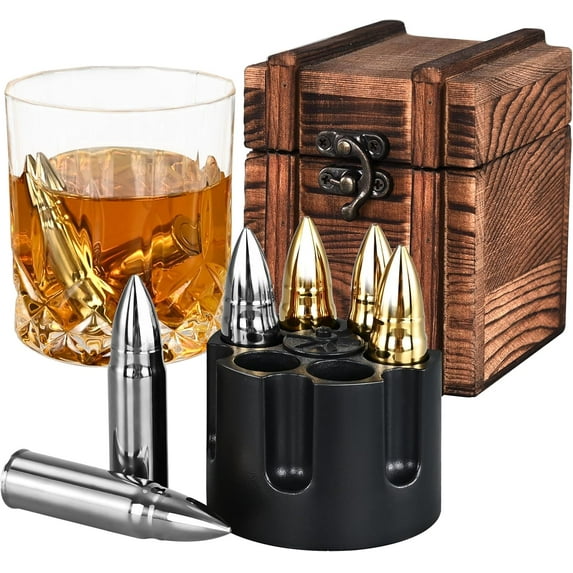 Mens Gifts Ideas, Whiskey Stones, Reusable Ice Cubes, Valentine Gift for Him, Cadeau Homme Man Cave Stuff Cool Gadgets, Set Men, Dad Boyfriend Husband Silver&Gold
