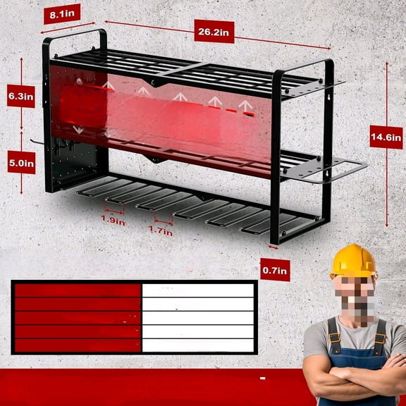 Mens Gifts Power Tool Organizer Wall Mount With Pegboard - 7 Drill Holder - Garage Organization Storage Rack For Cordless Tool - Heavy Duty Metal Tool Shelf$$Tools & Hardware Other