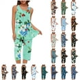 thumbnail image 1 of Mens Gifts! QATAINLAV 2 Piece Pajama Set for Women Floral Printed Crew Neck Tanks Vest and Cropped Pants Night Wear Cotton Comfy Lounge Sleepwear Black L, 1 of 7