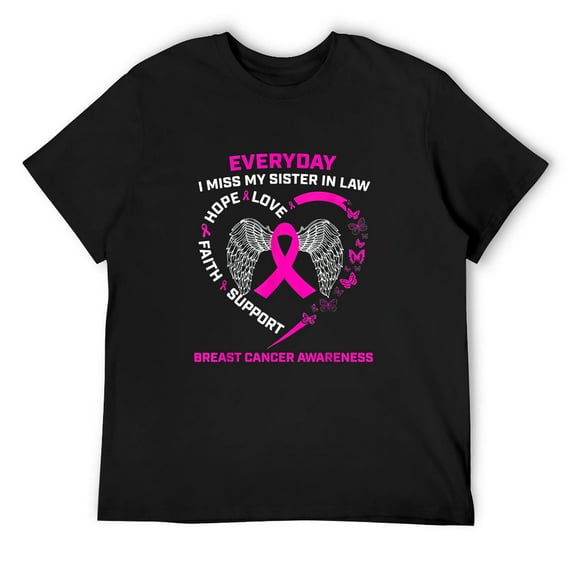Mens Gifts Wings I Miss My Sister In Law Breast Cancer Awareness T-Shirt Black Small