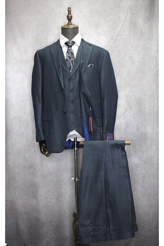 Mens Giorgio Fiorelli Modern 3pc Navy Blue textured Formal Suit G79687